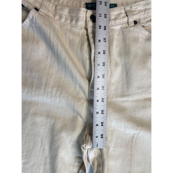Ralph Lauren Jeans Co Size 14 Tan Wide Leg Denim Mid Rise Stretch 32 Embroidered - Picture 8 of 12